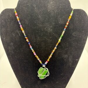 Colorful Beaded Necklace with Beach Glass pendant